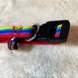 Collier chien Rainbow arc-en-ciel multicolore taille XS sangle en nylon. Cousu main made in france by Pawm