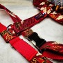 Lot harnais + collier Sanji pour chien rouge blanc or, made in france by Paw'M