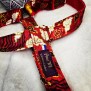 Lot harnais + collier Sanji pour chien rouge blanc or, made in france by Paw'M